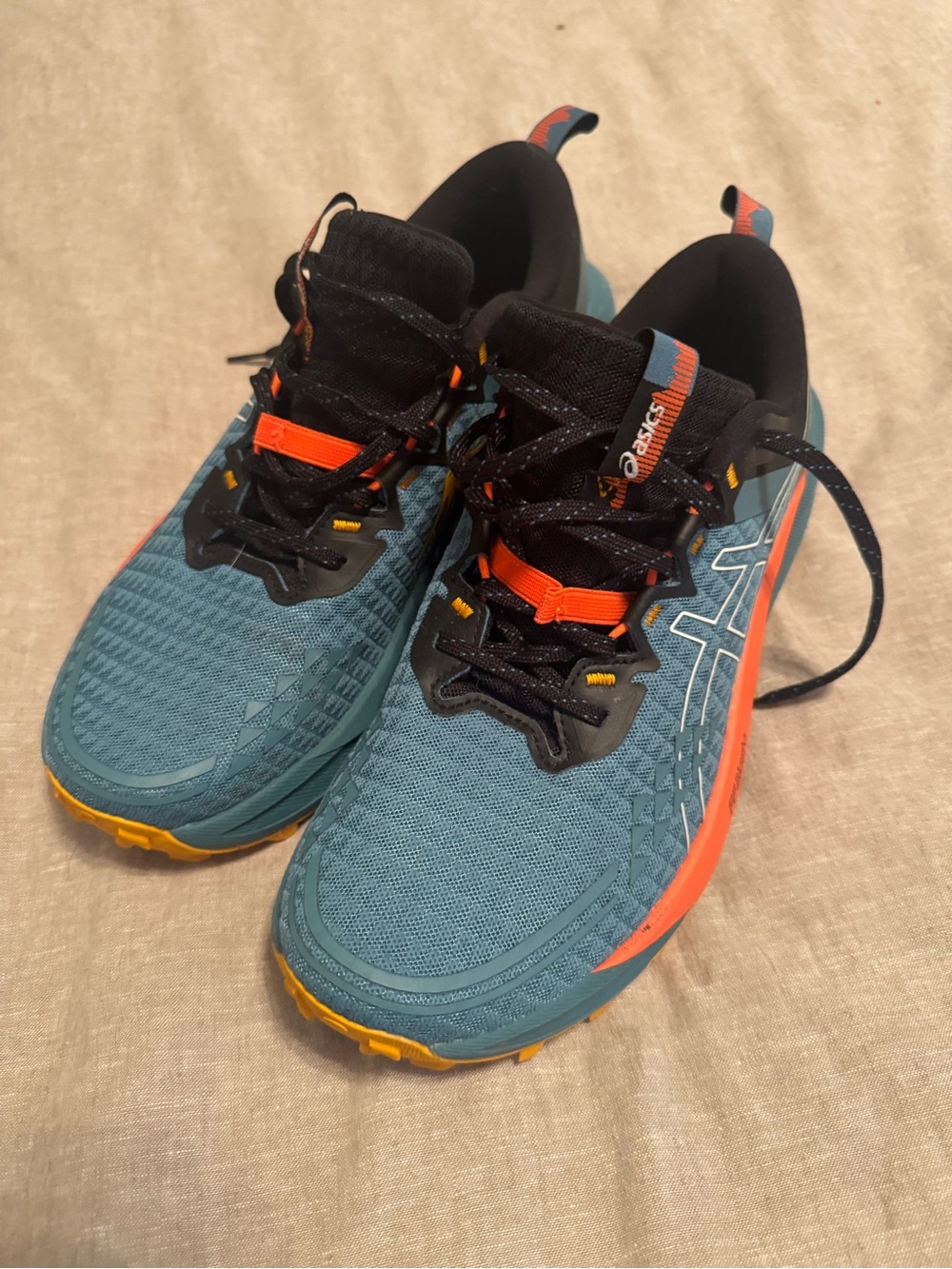 ASICS Gel-Trabuco 13 Men’s 9.5 Blue Orange Trail Running Hiking Shoes EUC!